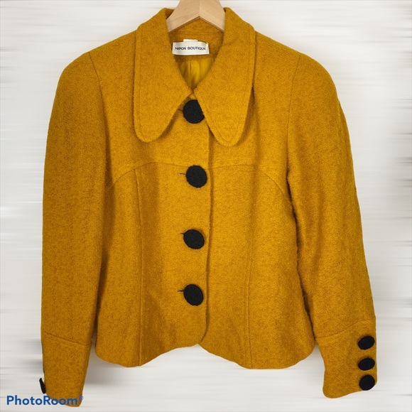 VINTAGE NIPON BOUTIQUE Mustard Wool Boucle Blazer - Picture 14 of 14